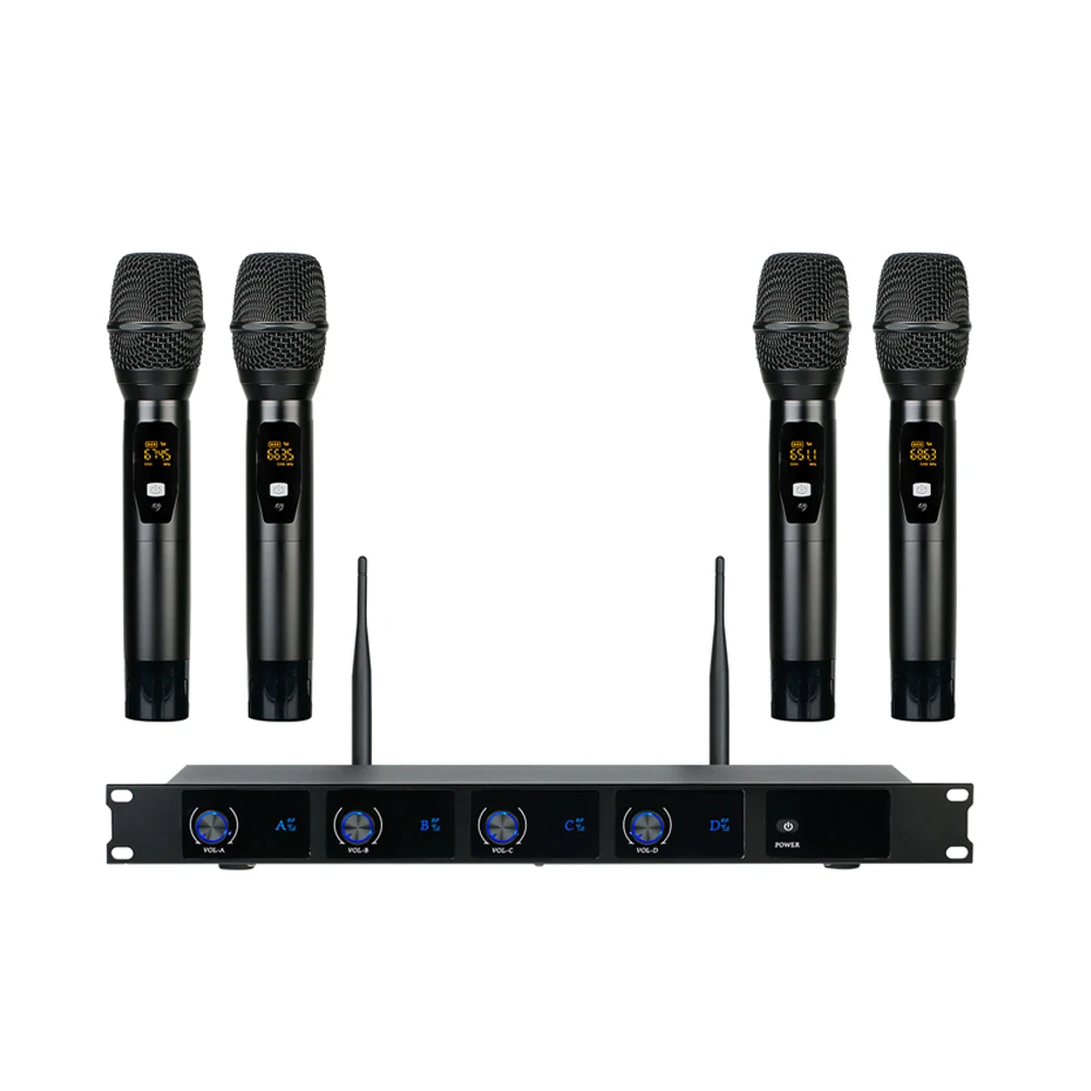 Professional Performance Karaoke Church Use  Four Channel Uhf Wireless Microphone