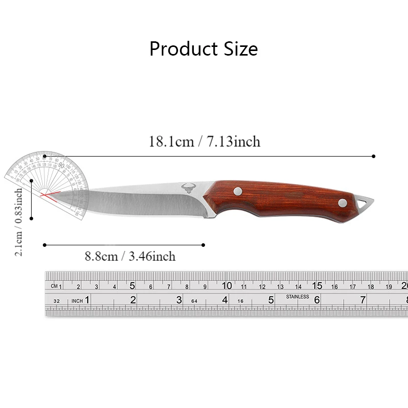 Stainless Steel Wooden Handle Knives, Portable Sharp High Hardness Fruit Knife, Outdoor Camping BBQ Tools Fishing Straight Knife