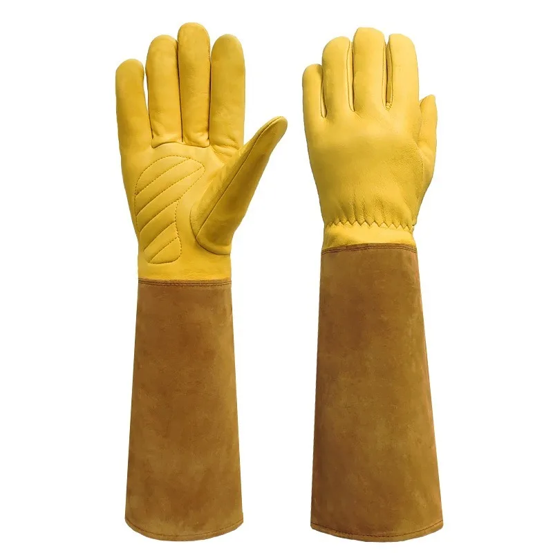 Cowhide Gardening Gloves Long Sleeve Thorn Proof Cut Resistant Welding Work Glove Heavy Duty Beekeeping Plant Protective Gauntle