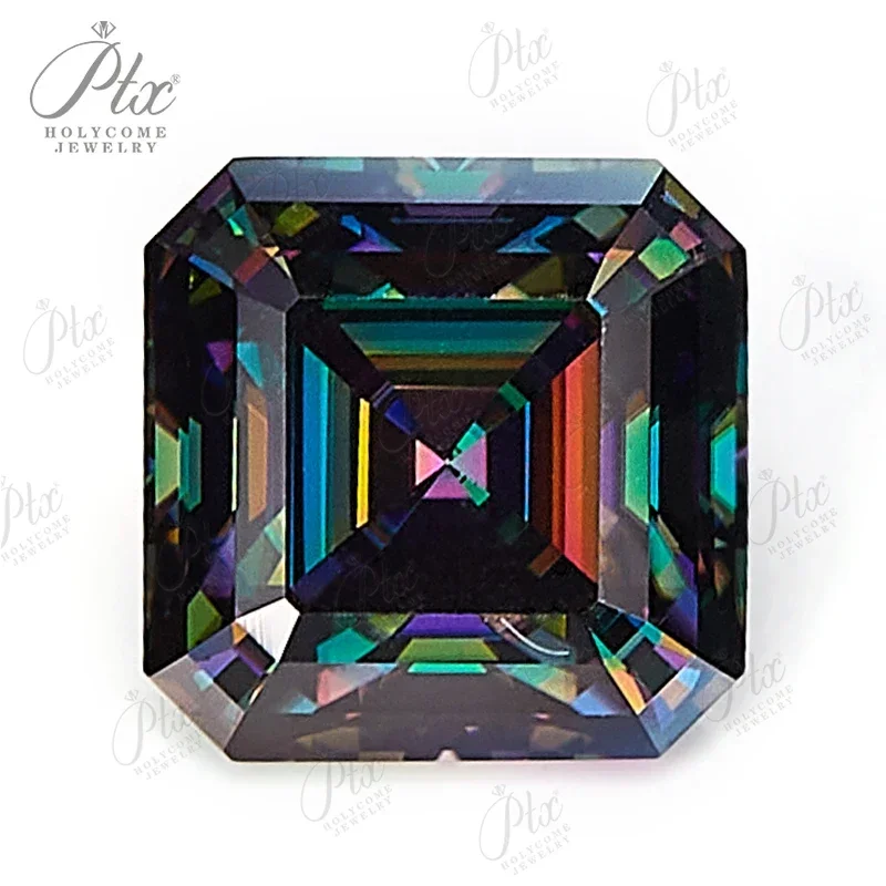 Asscher Shape 0.5-5ct Losse Moissanite Rainbow Green  With GRA Pass Diamond Tester Gemstone Charms ForJewelry Making Materials