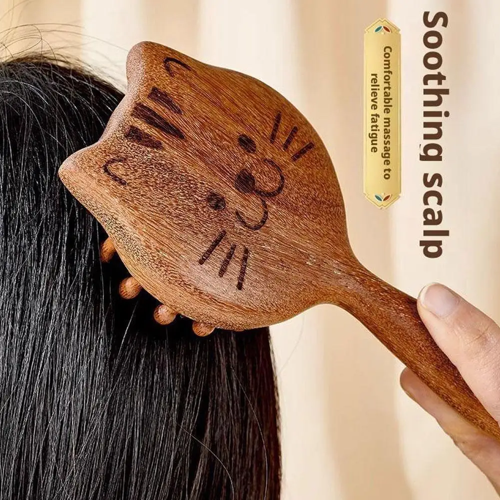 Sandelholz Cartoon Kopfhaut Massage Kamm Meridian Kamm Zahn Kopf Haar Kamm Körper Verschönern Massage Guasha Schaben Pflege