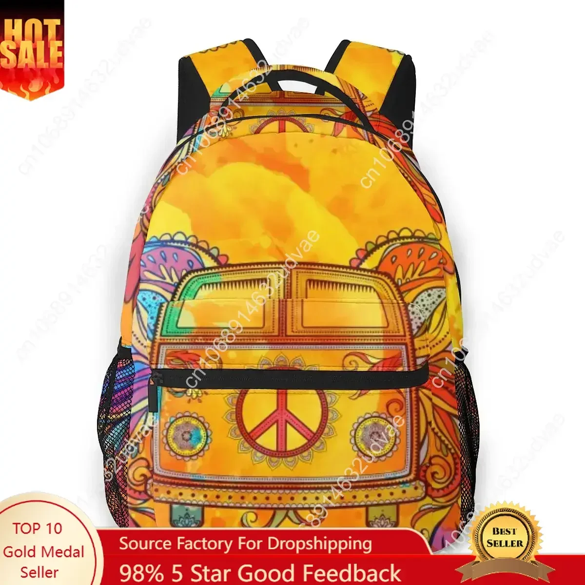 Plecak Damski Torba na Ramię Hippie Samochód Mini Van Retro Lata 60. Miłość Moda Torba Szkolna Dla Nastolatek Plecaki Torba Podróżna