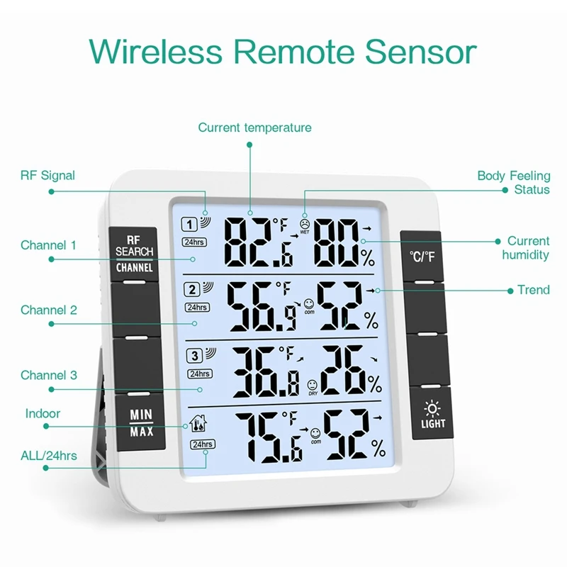 Thermohygrometer Indoor Outdoor Thermohygrometer 100M With 3 Sensors Weather Station For Home & Office