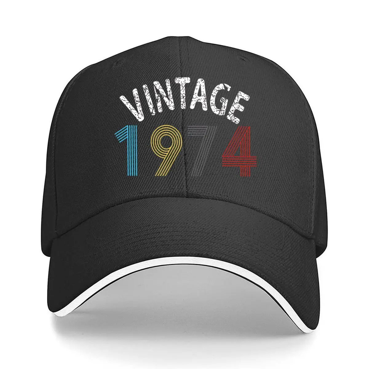 1974 Retro Striped Outline Numbers Vintage Graphic Sandwich Baseball Cap