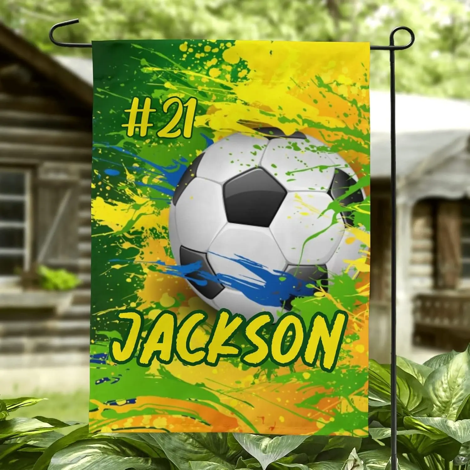 Soccer Ball Cool Sports Green Personalized Spring Garden Flags 12x18 Double Sided for All Seasons, Summer Yard Flags for Outside