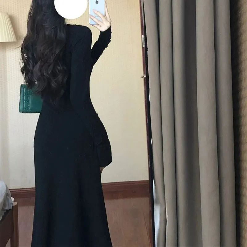 Sexy Elegant V-Neck Dresses Spring Autumn Stylish Lace Spliced Women\'s Clothing Solid Color Long Sleeve Aura Bag Hip Midi Dress