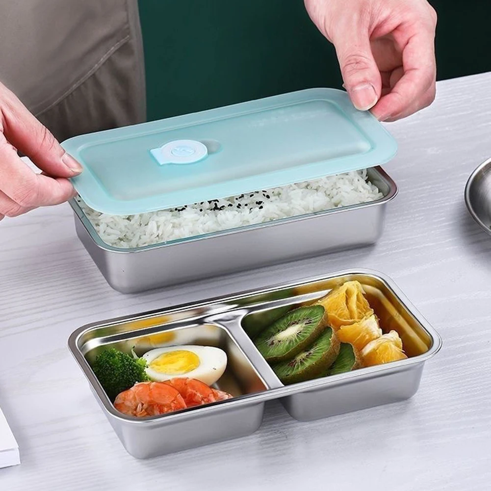 Edelstahl Doppelkompartiment Mikrowelle Bento Lunchbox wiederverwendbares Frischwachtbox Outdoor Picknick Fruchtfutterbehälter