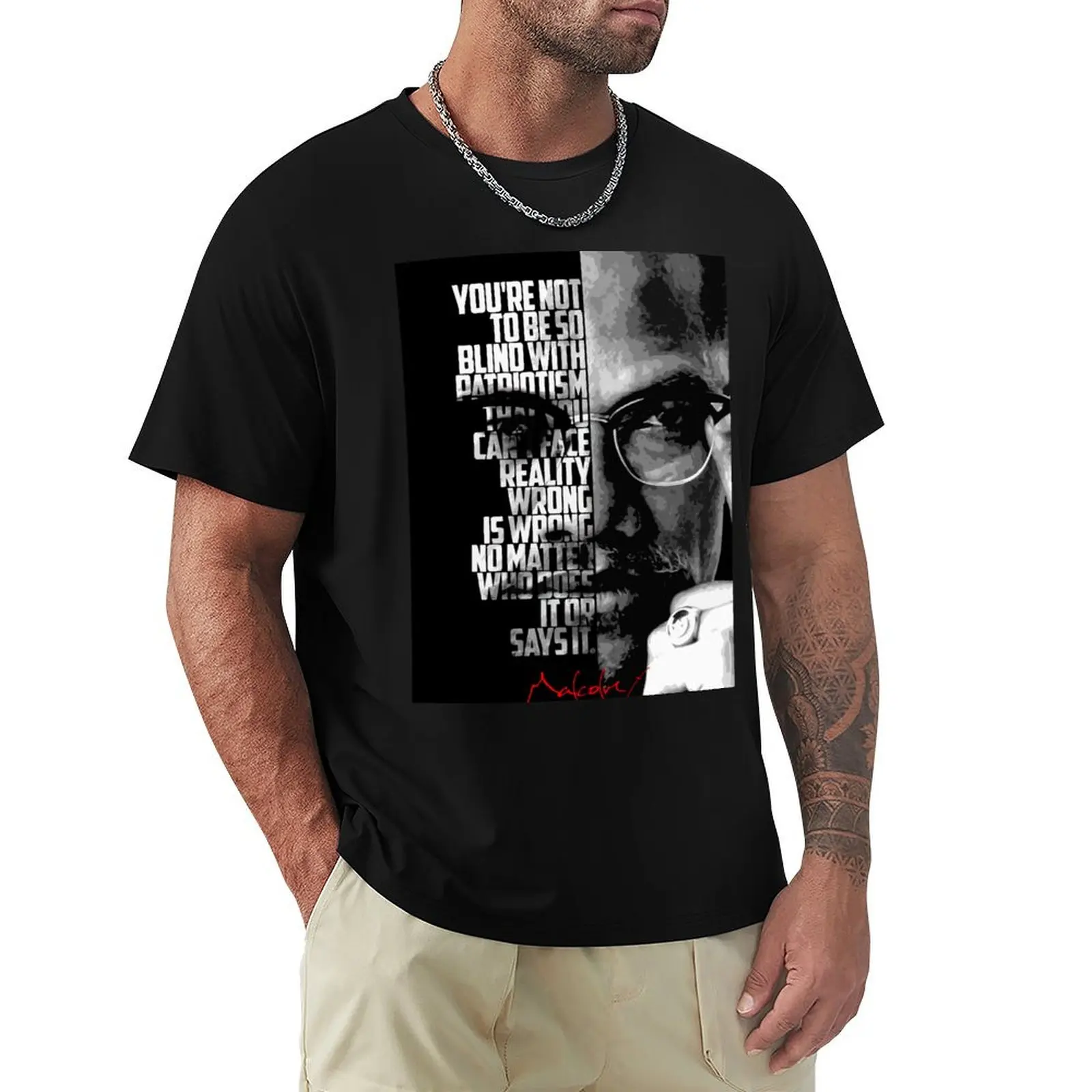 

Black and white Malcolm X quote poster T-Shirt plus size tops sublime t shirt for men