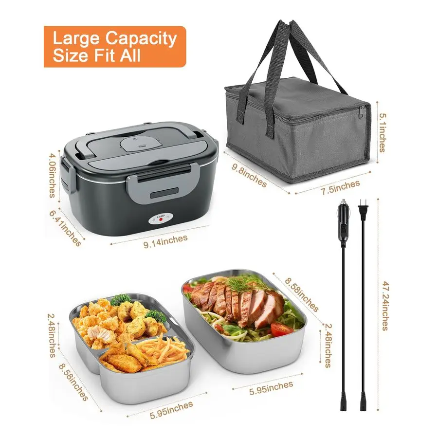 

Lunch Box for Men, Women & Adults - 80W Fast Heating - Heated Lunch Box with Dual 1.5L SS Containers - Portab