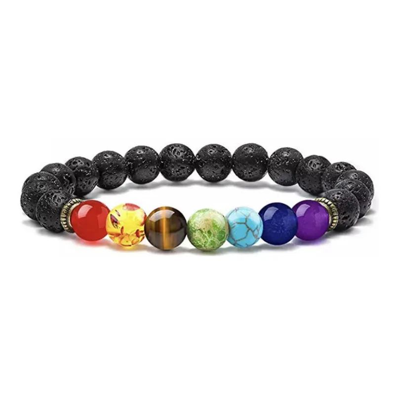 1pcs Hot Selling Seven Pulse Alloy Jewelry Bracelet, Colorful Volcanic Stone, Pine Stone, Tiger Eye Yoga Weaving Bracelet