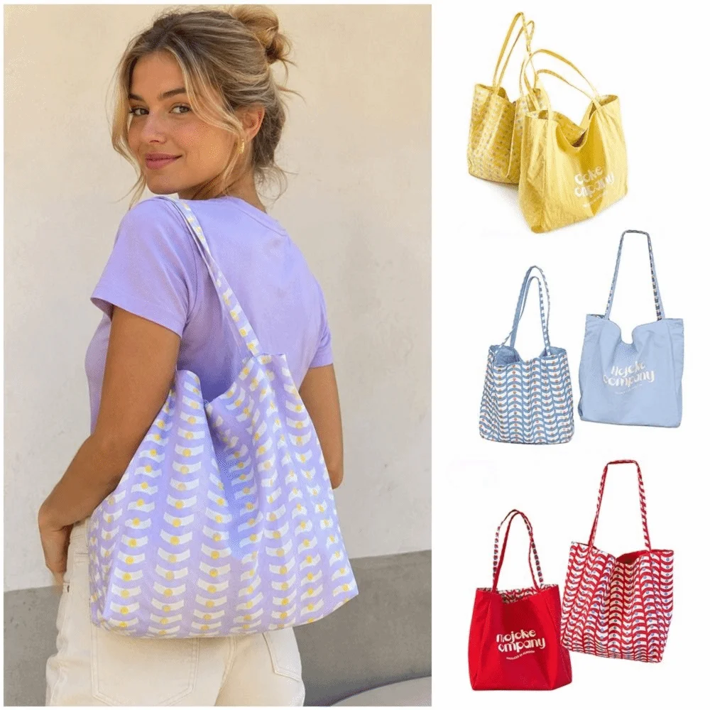 Fashion Polka Dot Printed Tote Bag Lightweight Soft Shoulder Bag Double-Sided Back Large Capacity Bag Travel
