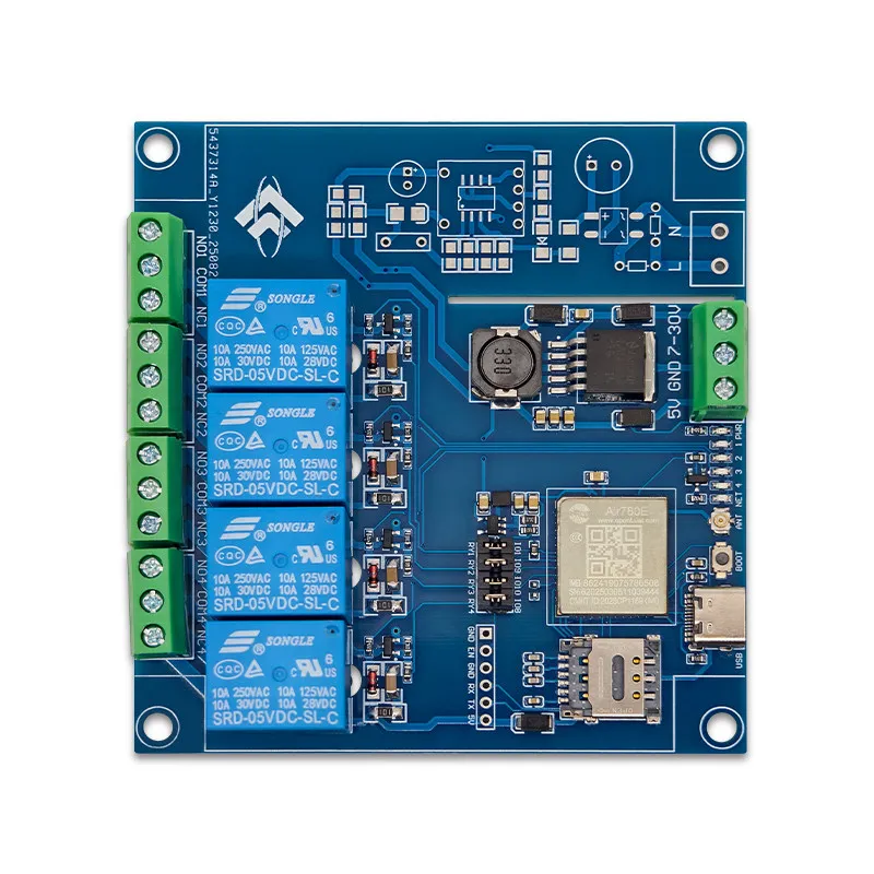 AIR780E 4G Full Network Four-way Relay Module 4G Development Board DC7-24V Power Supply