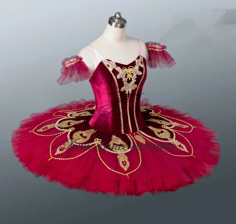 Personalizado jade ouro ballet tutu menina profissional tutu clássico vermelho panqueca ballet traje competição 11th andar