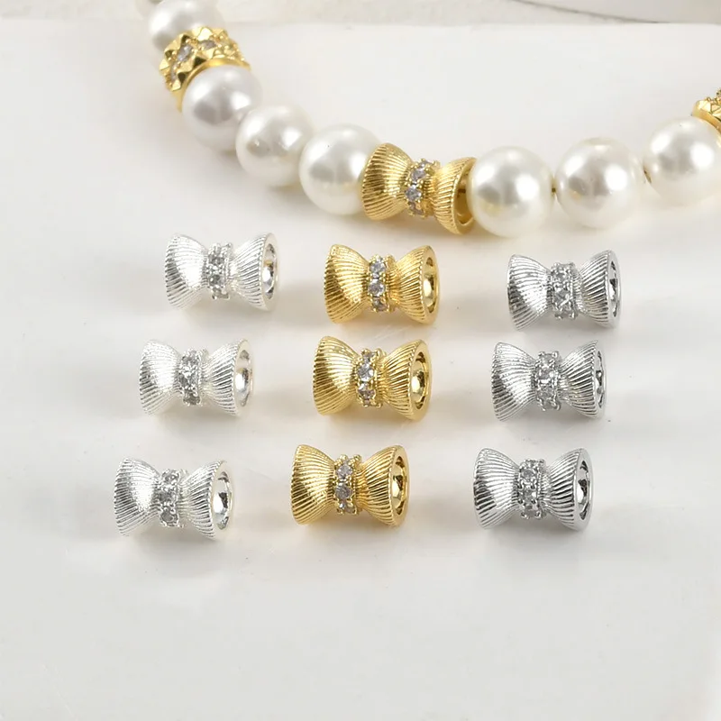 

Бусины-подвески из 18-каратного золота, толстые, серебристые, в форме маленьких цветов-песочных часов, для рукоделия, изготовления браслетов и ожерелий