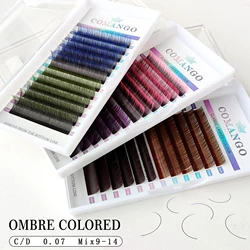12rows/tray 0.07mm Ombre Pink/Purple/Blue/Brown Colored Eyelash Extension Mix9-14mm Individual Eyelashes Soft Natural Synthetic