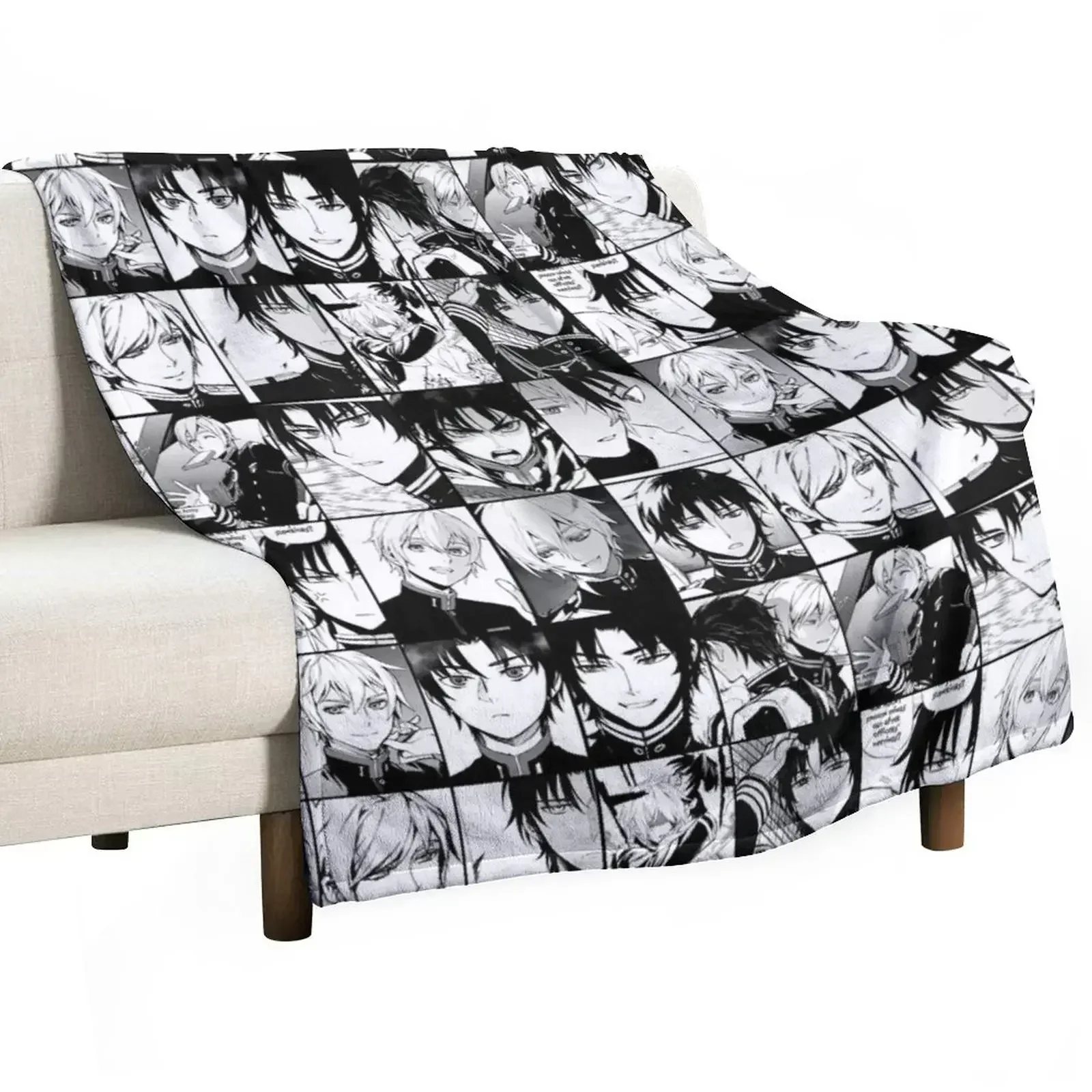 

Shinya Hiragi and Guren Ichinose - manga collage Throw Blanket blankets and throws Sofa Blankets