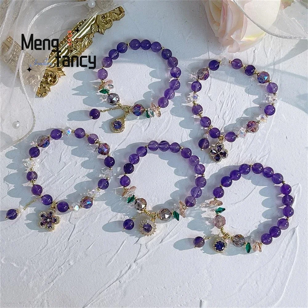 Natural amethyst bracelet female micro-inset zircon crystal flower bracelet senior sense boudoir hand jewelry gift