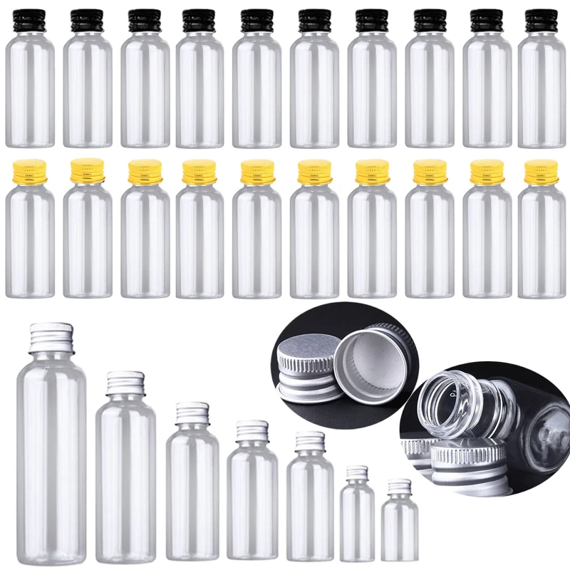 50Pcs 5/10/20/30/50/60/80/100/120ML Portable Mini PET Plastic Bottles W/ Aluminum Screw Lids Travel Cosmetic Water Containers