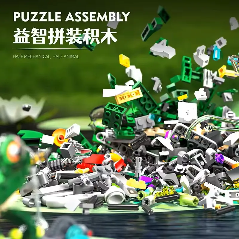 898PCS New Mechanical Frog Building Blocks With Lights Movable Gears Simulated Creative Toy Ornament Exquisite Christmas Gifts