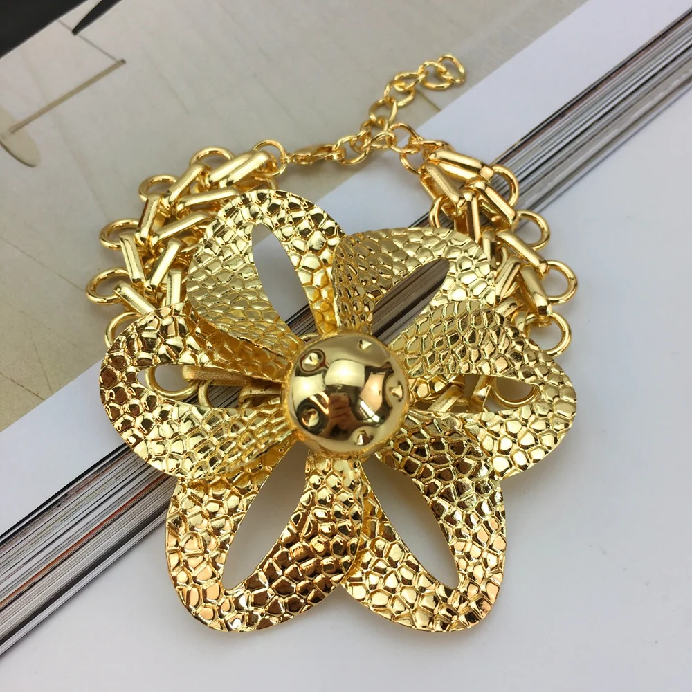 New Fashion Trendy Women Jewelry Set Brazilian Gold-Plated African Wedding Bridal Big Flower Pendant Necklace Gifts FHK18838