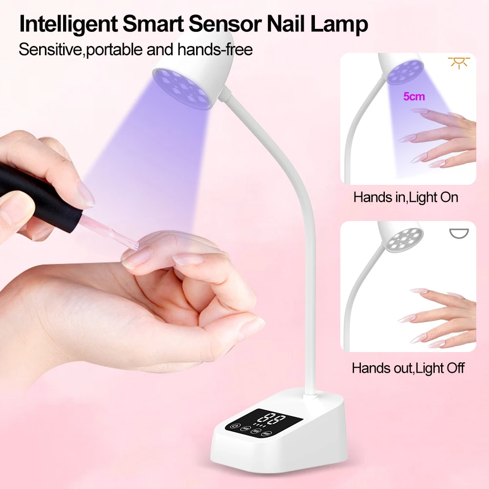 Lampada per asciugare le unghie Smalto gel Mini lampada per unghie UV portatile Lampada tattile con rilevamento automatico per manicure Lampada per unghie UV a collo di cigno flessibile