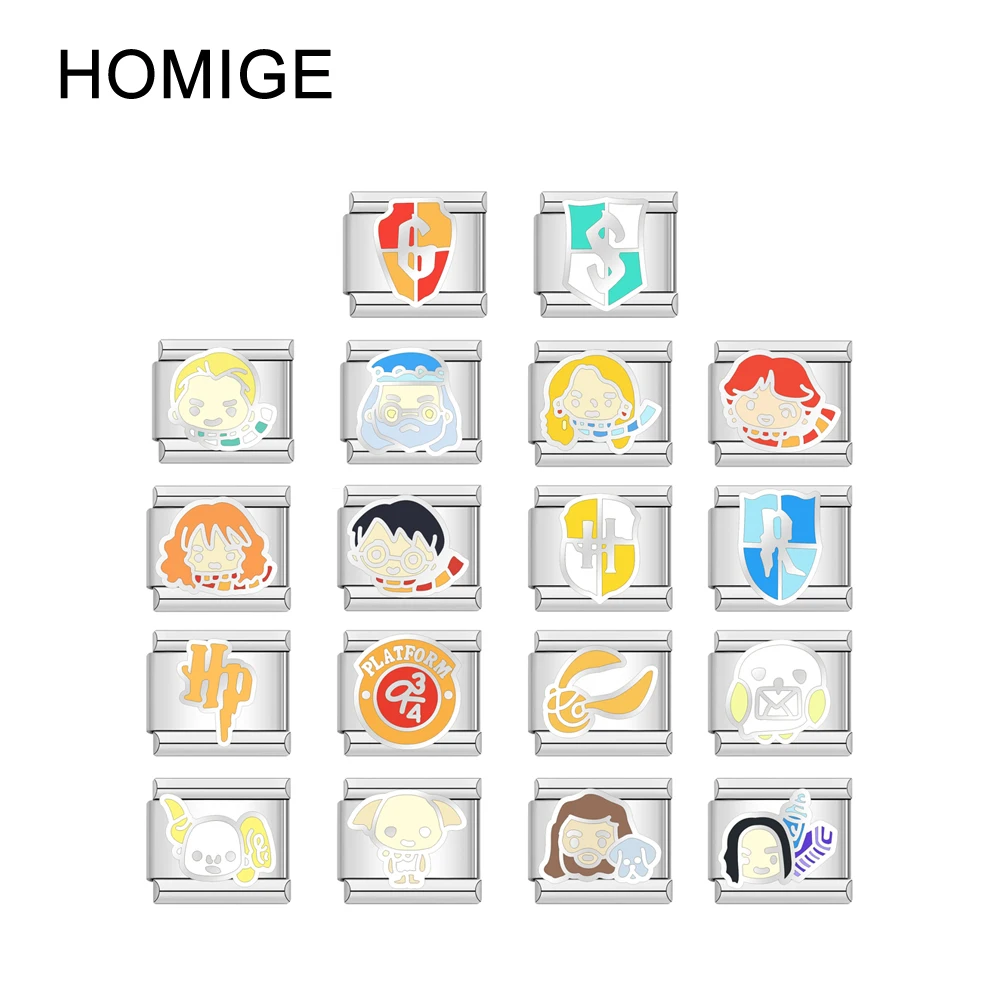 

HOMIGE 2 pcs HP Pattern Replaceable Modular Italian Charm Bracelet Woman 9mm Stainless Steel Making Jewellery Luxury Bijoux