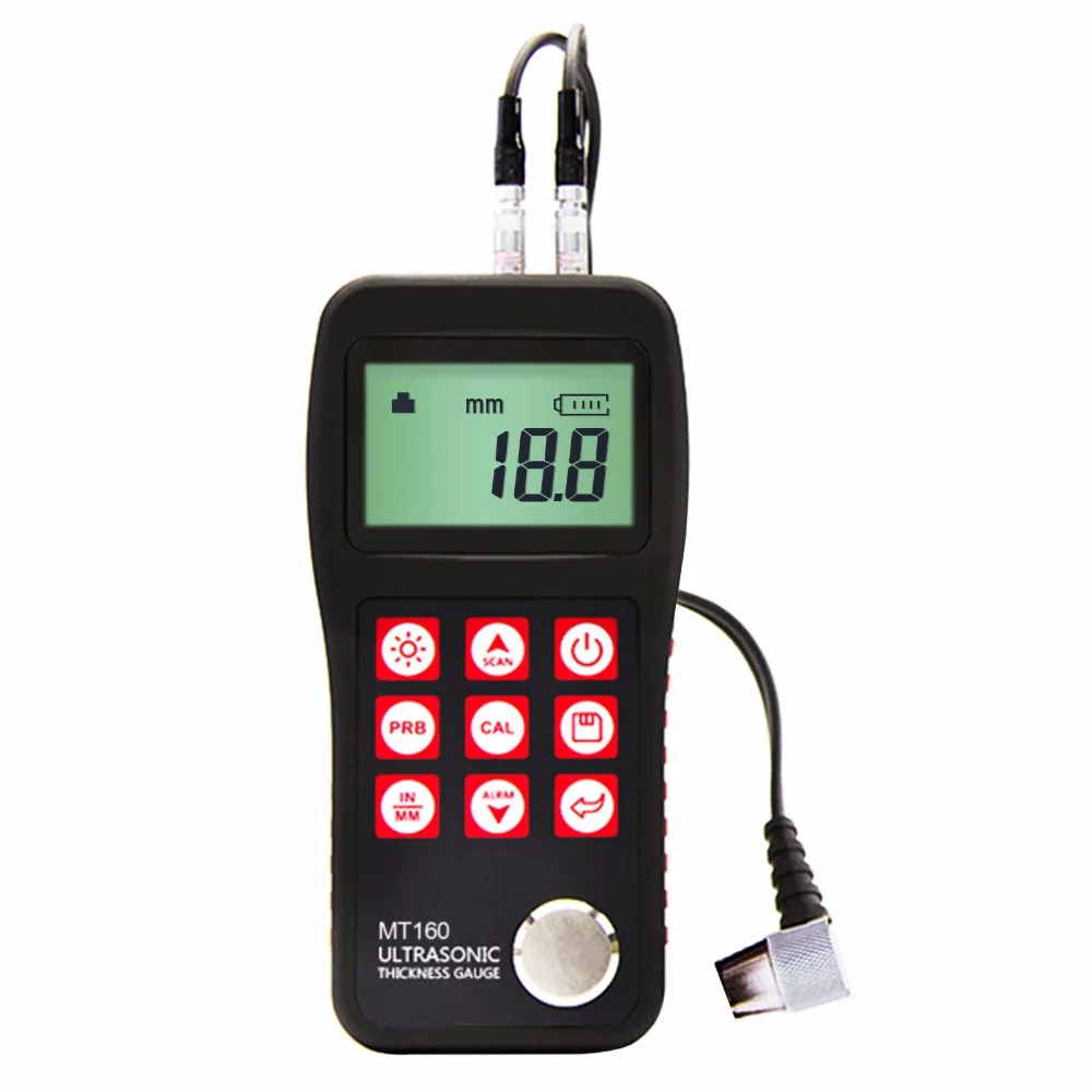 

MT160 Digital Ultrasonic Thickness Gauge Metal Fiber Glass 0.75~300mm USB Communication Port LCD EL backlight Internal Memory