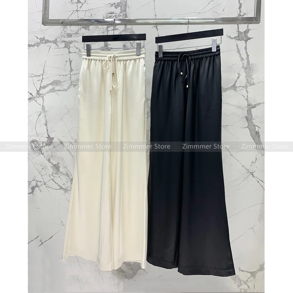 Temperament high-waisted elastic waist tie acetate casual loose wide-leg pants 24 spring new