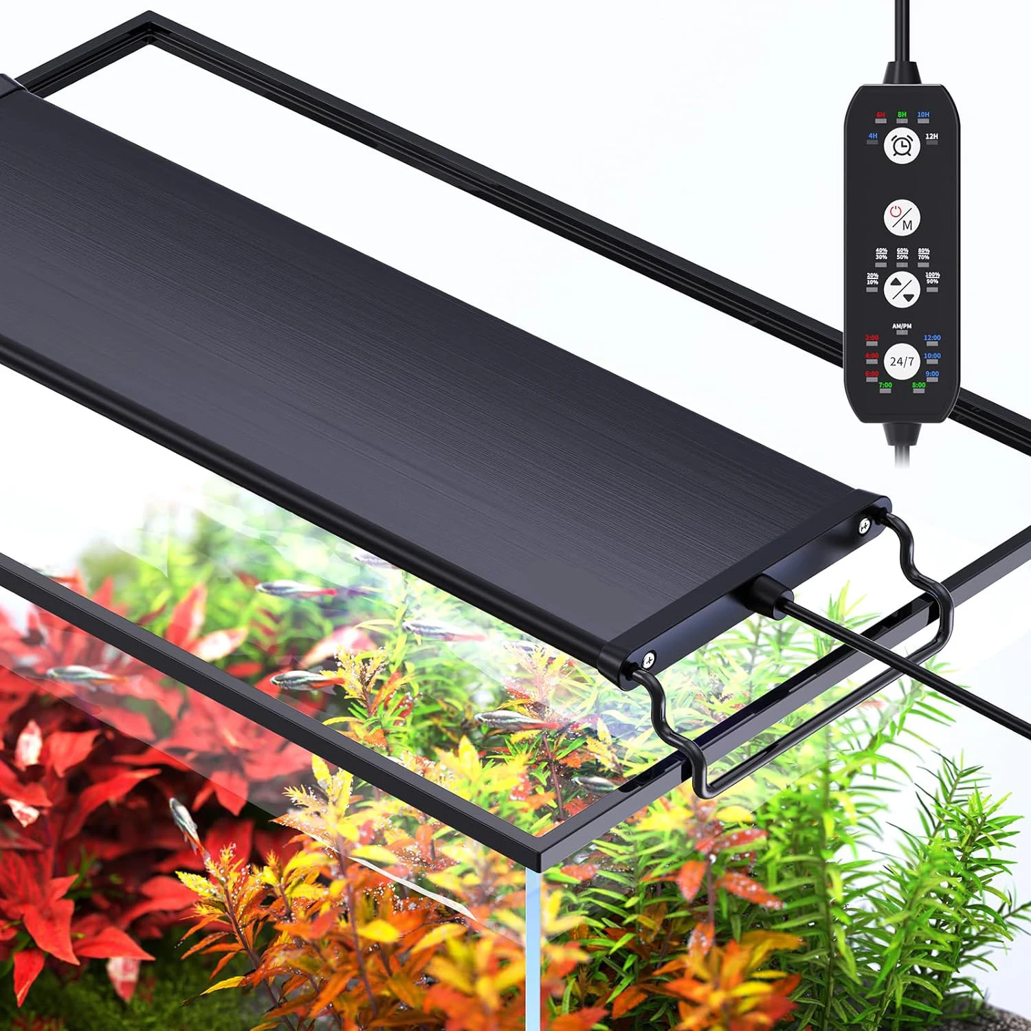 

60cm Auto On Off Aquarium LED Light with Timer Full Spectrum Fish Tank Light for Water Plants Sunrise Sunset Light RGB Lamp