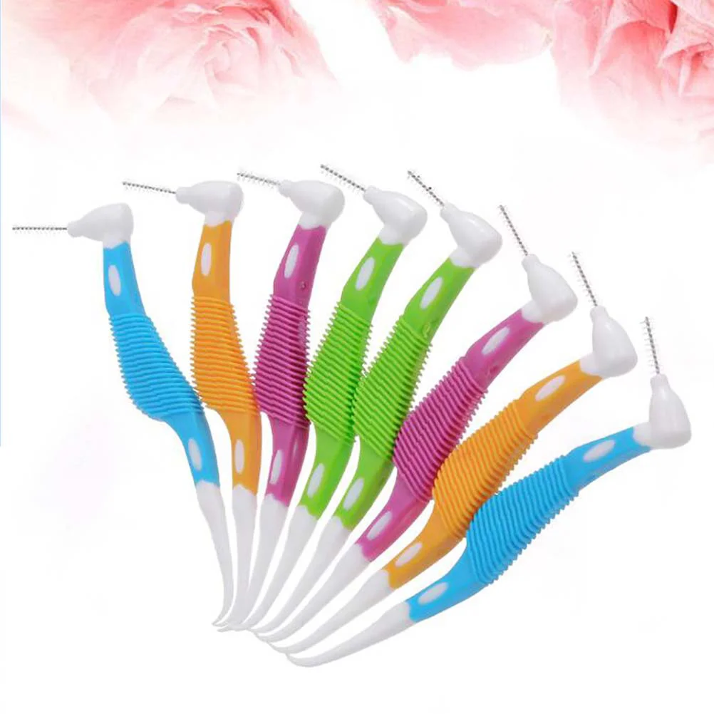 8pcs Hippocampal รูป Interdental แปรงทําความสะอาด Interdental Floss แปรงทันตกรรมเครื่องมือดูแลช่องปาก (สีเขียว + สีส้ม + สีฟ้า + สีม่วง