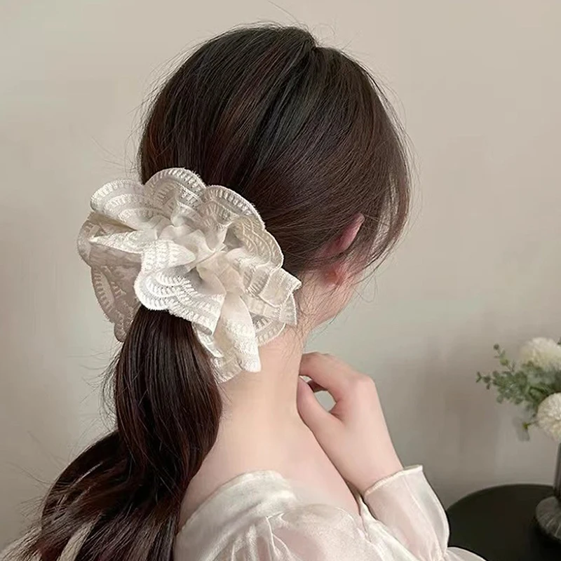 

Korean Style Solid Color Lace Embroidered Large Scrunchis For Women Girl Elastic Rubber Bands Elegant Headdress Hair Accessories