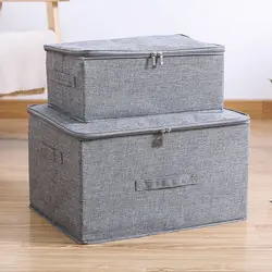 Large Capacity Cotton and Linen Storage Box with Zipper Foldable Sealed Clothes and Bedding Organizer