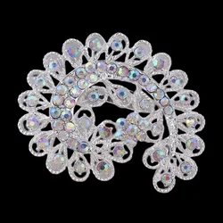 DIEZI Fashion Brooch For Wedding Silver Color Crystal Women Silver Peacock Jewelry Bride Bouquet Rhinestone Brooch Pins Jewelry