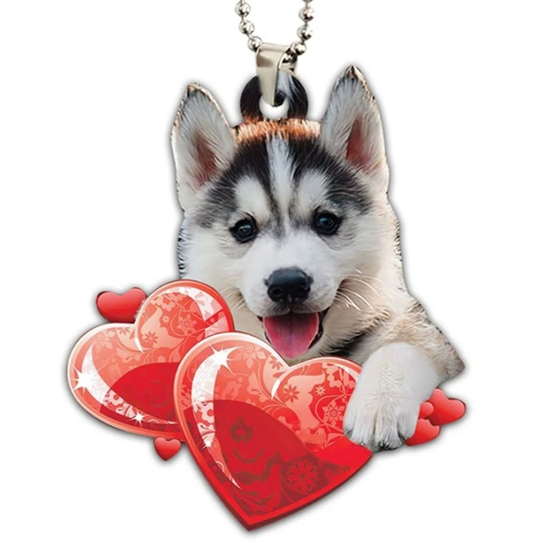 Lovely Car Pendant Valentine'S Day Pendants Love Dog Angel Wings Acrylic Printed Crafts For Friends And Lovers Car Accessories