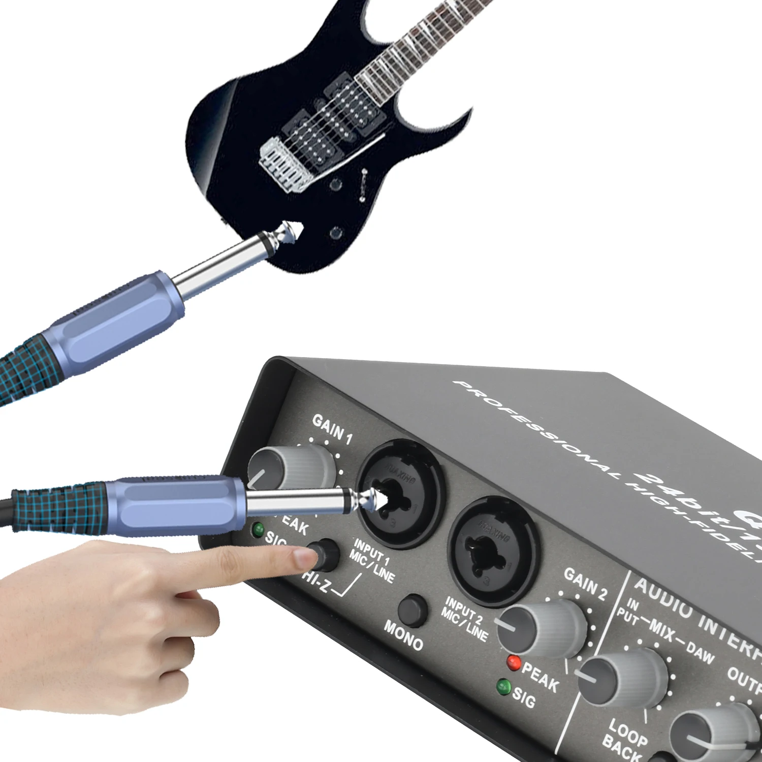 Professional 24Bit 192KHz Audio Interface 2 Input Sound Card for Guitar Loopback USB External Soundcard Studio PC Recording Q24