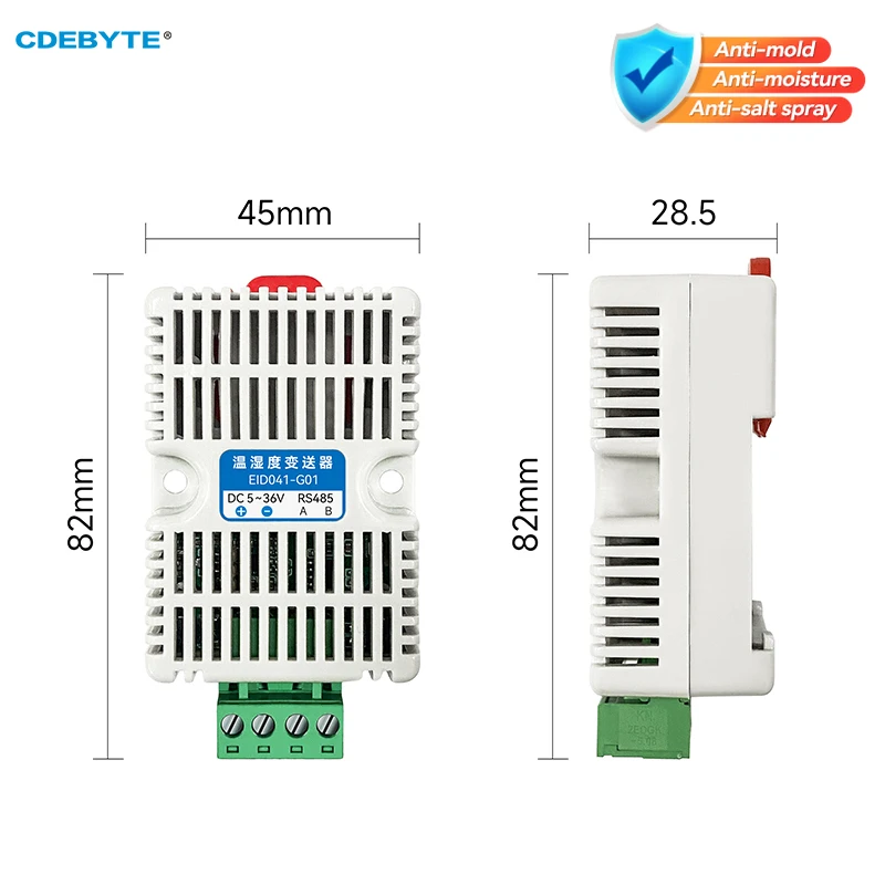 Temperature and Humidity Sensor RS485 Modbus RTU Protocol CDEBYTE EID041-G01/EID041-G01S DC5-36V High Precision Acquisition
