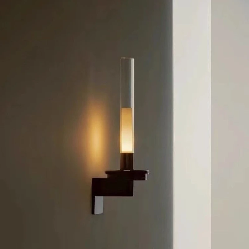 Candlestick Glass Wall Lamp, French Vintage Lighting Fixture for Villa Hallway Study and Bedside