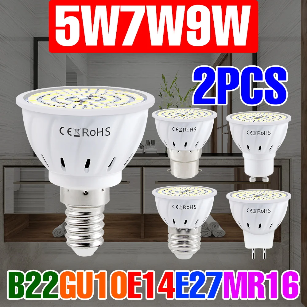 

2pcs 9W E27 LED Bulb E14 Lamp GU10 Spotlights MR16 Chandelier Bulbs B22 Energy Saving Lighting 220V Living Room Cold/Warm White