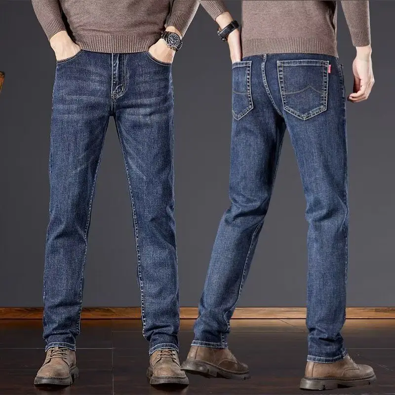 

Весна и осень 2026, деловые мужские джинсы, эластичные облегающие прямые повседневные мужские брюки, корейские универсальные брюки большого размера