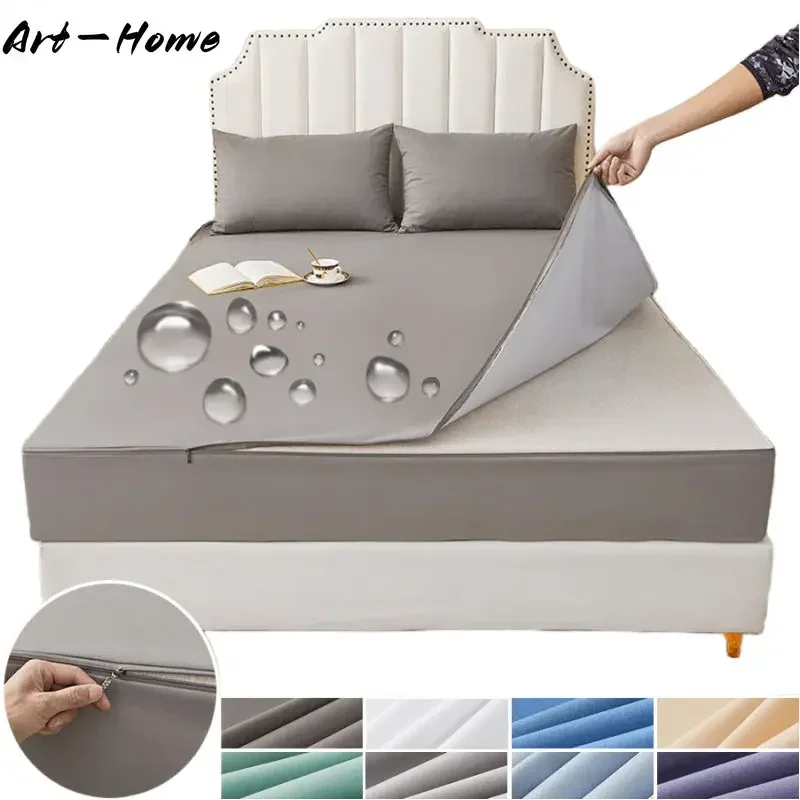 

Waterproof Bed Cover Mattress Cover with Zipper 6-Sides All Inclusive Mattress Protector Anti-slip Fitted Bed Sheet Customizable