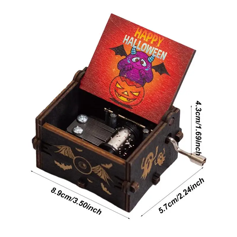صندوق موسيقى للهالويين مع كرنك يدوي ، صندوق موسيقي خشبي عتيق ، ريشة