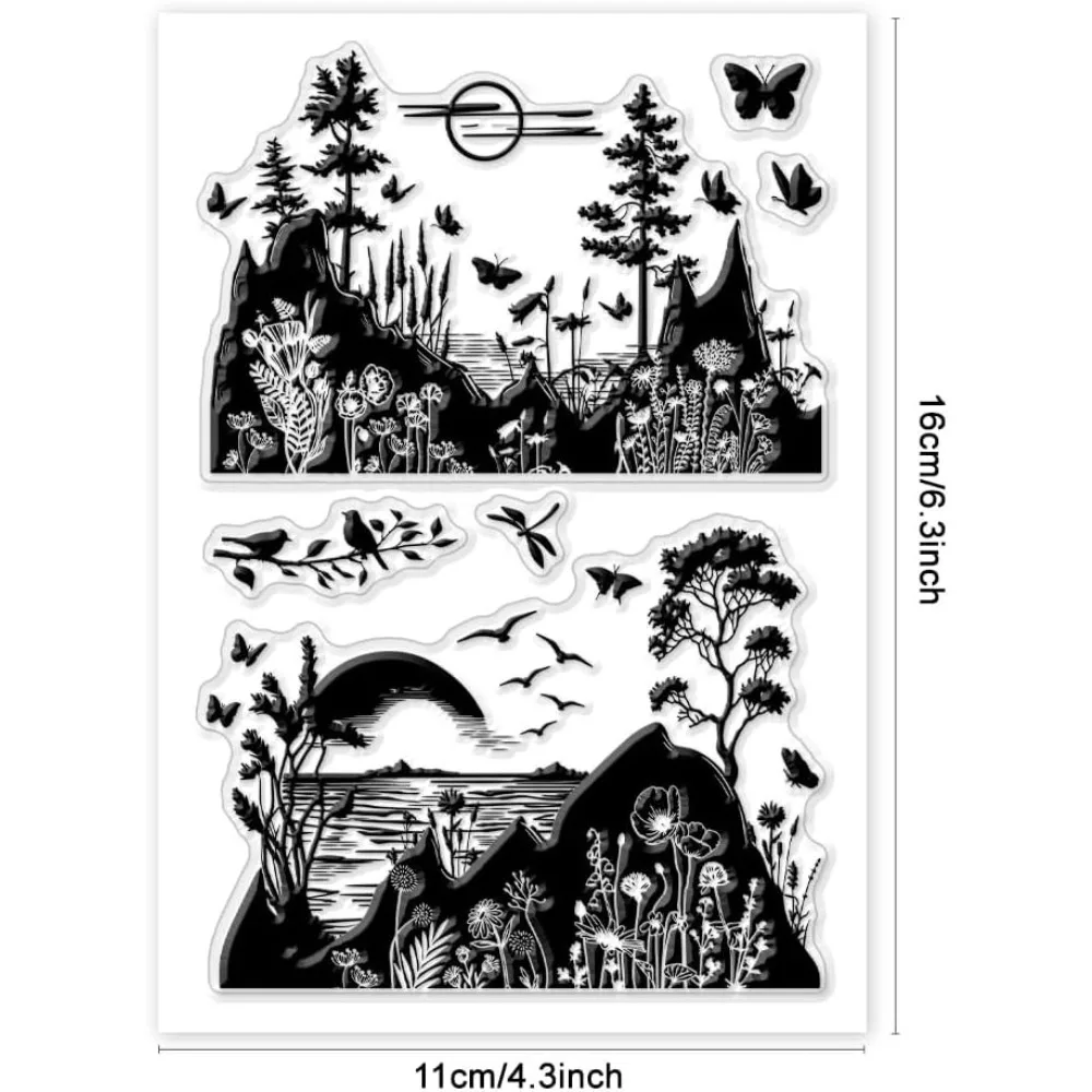 Clear Stamps Trees Silicone Stamps Flower Butterfly Clear Stamps for Card Making Transparent Rubber Seal Stamp for DIY Photo