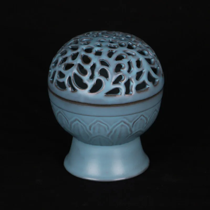 Song Dynasty Ru Ware Blue Glaze Hollow Round Incense Burner Censer Reproduction Porcelain Home Decor Collectible