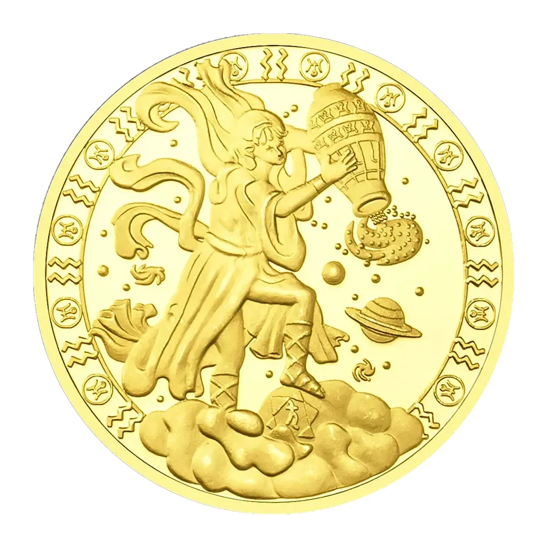 عملة قابلة للجمع على شكل برج الدلو المطلية بالذهب، اثني عشر كوكبة، عملات تذكارية لتزيين المنزل #3