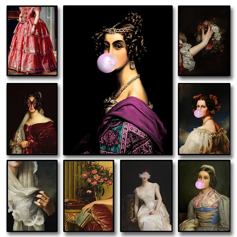 2026 Vintage Funny Portrait Maximalist Baroque Bubblegum Portrait Art Poster Canvas Painting And Print HD Picture for Room Home 