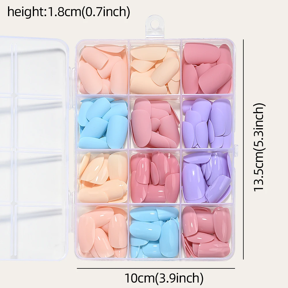 288 stks/doos Dopamine Romige Kleuren Druk op Nagels Halflange Amandel Leuke Nep Nagels Glanzend en Matte Effen Kleur Valse Tips set #