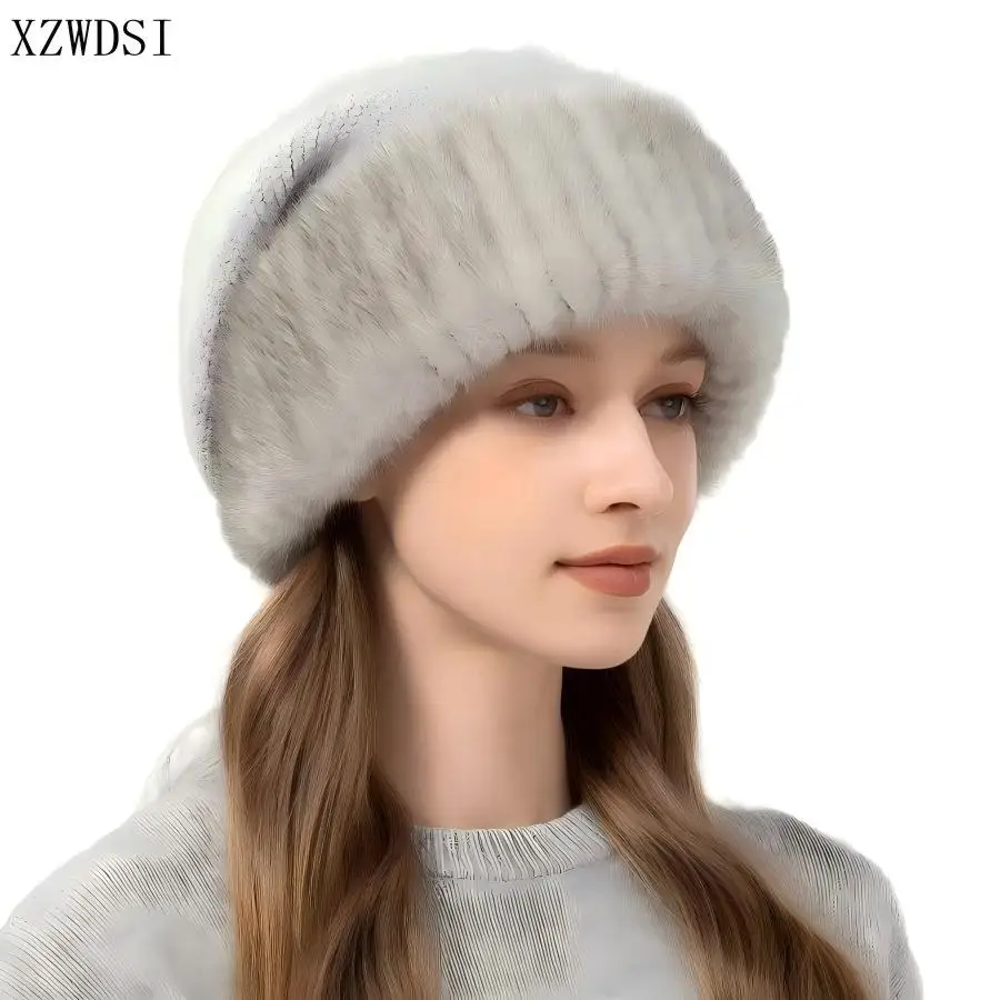 

Роскошная женская зимняя шерстяная шапка-бини с отделкой из натурального меха норки, теплая модная шапка, оптовая продажа с фабрики