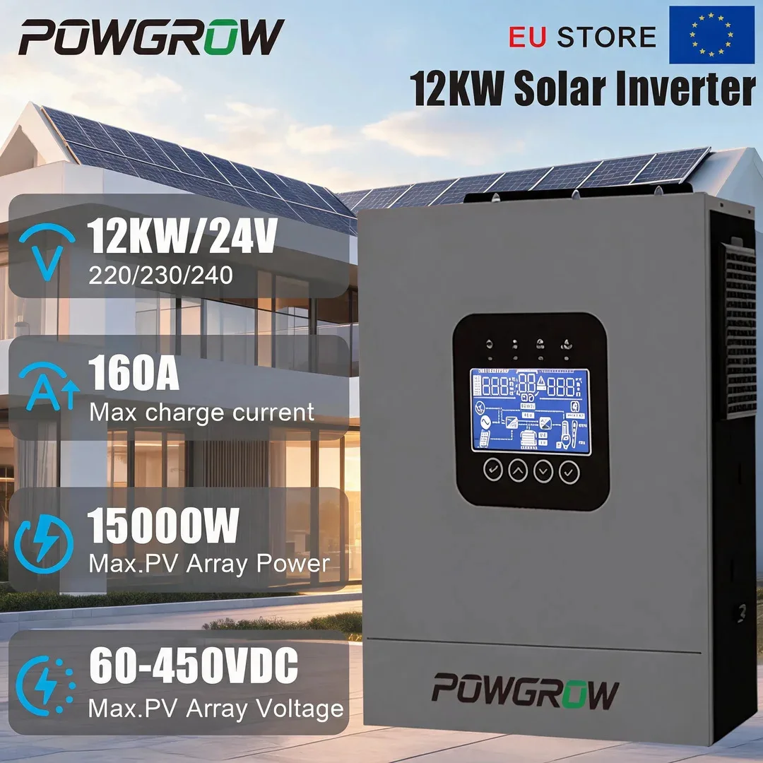 POWGROW 12KW 48V Hybride Solar Inverter 230V Zuivere Sinusgolf Off-Grid Dubbele MPPT 160A Controller Oplader voor Zonnepaneelsysteem WIFI BMS