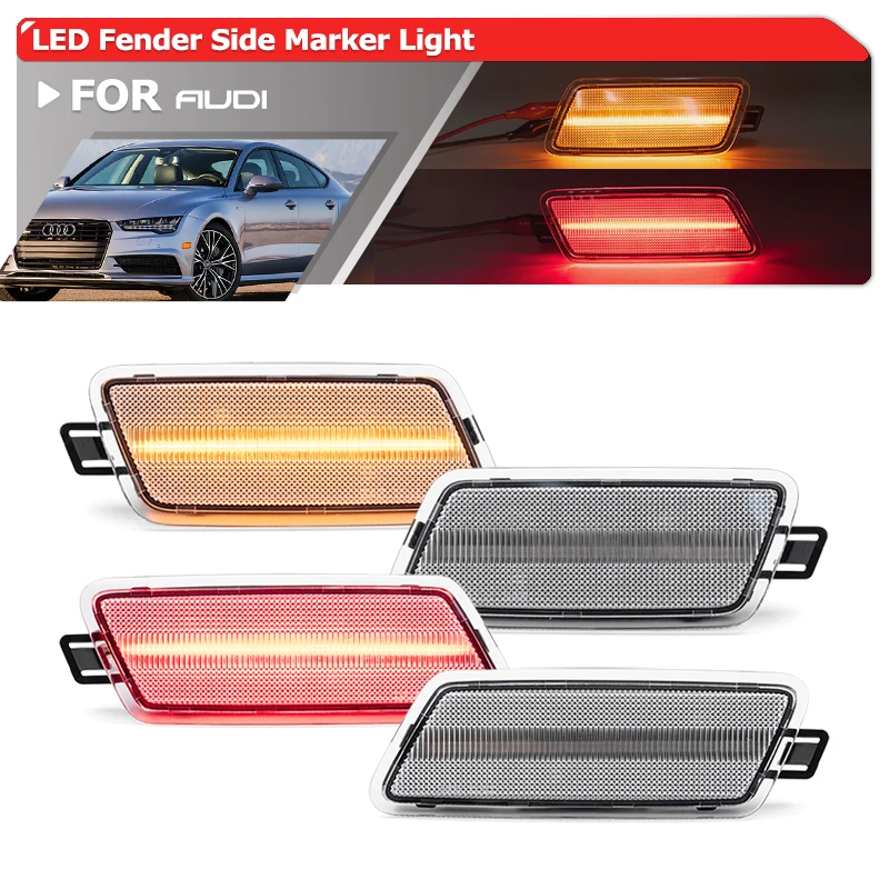 

4x Front Rear Amber Red Led Fender Flare Side Marker Lights For Audi A7 Quattro 14-16 S7 13-18 A7 Quattro 12-18 RS7 14-18