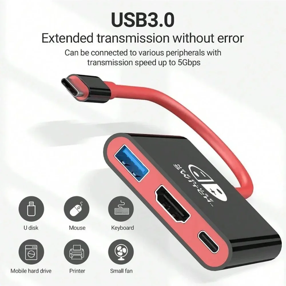 Switch Dock Station PD USB 3.0 4K HDMI Adapter 3 in 1 Type-C Charging Portable Hub For Nintendo Laptops PC iPad MacBook Air Pro